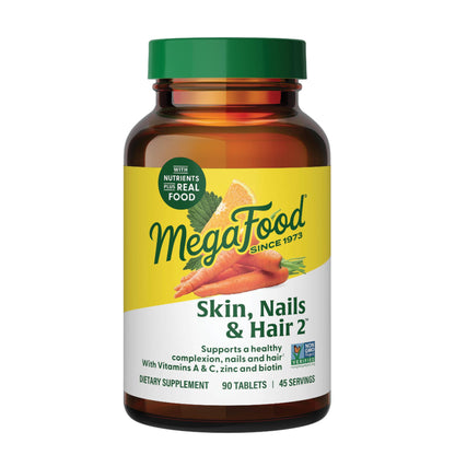 MegaFood Skin, Nails & Hair 2 – Vegan Hair, Skin & Nails Vitamins for Women & Men | 90 Tabs