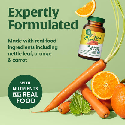 MegaFood Skin, Nails & Hair 2 – Vegan Hair, Skin & Nails Vitamins for Women & Men | 90 Tabs