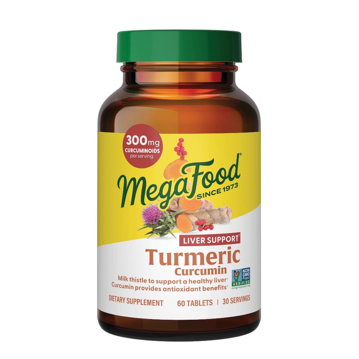 MegaFood Turmeric Curcumin Supplement for Liver Support - 300 mg Curcuminoids per Serving - Vegan, Gluten Free, Non-GMO - 60 Tablets