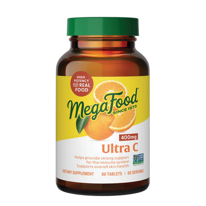 MegaFood Ultra C 400 mg – Vegan Immune Support with Real Food (Gluten-Free, Kosher) – 60 Tablets