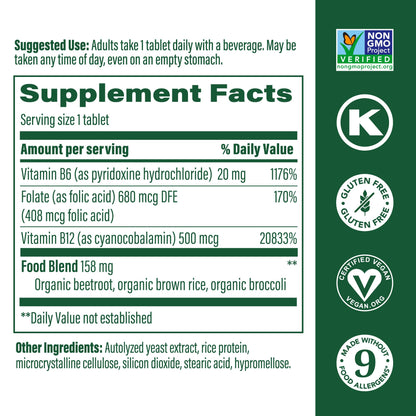 MegaFood Vegan B12 with B6 & Folic Acid – 30 Tablets | Energy & Nerve Health
