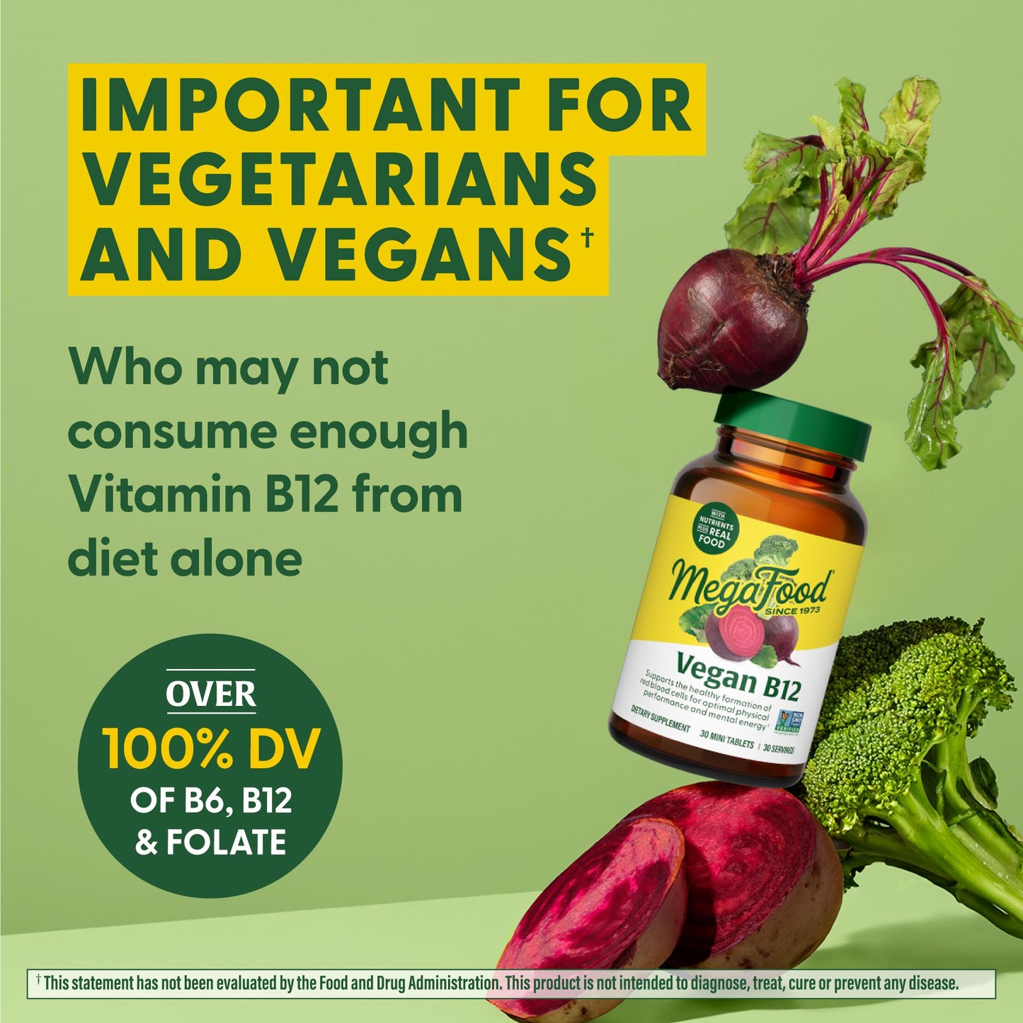 MegaFood Vegan B12 with B6 & Folic Acid – 30 Tablets | Energy & Nerve Health