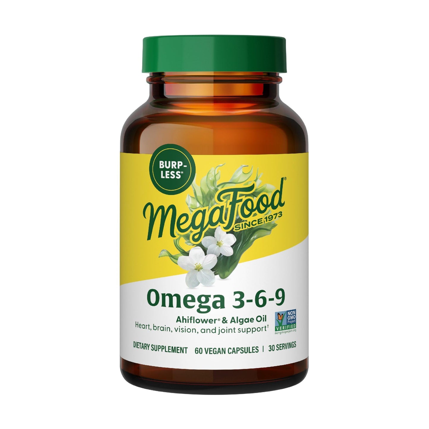MegaFood Vegan Omega 3-6-9 (Burp-Less) - 600 mg, Plant-Based, 60 Capsules