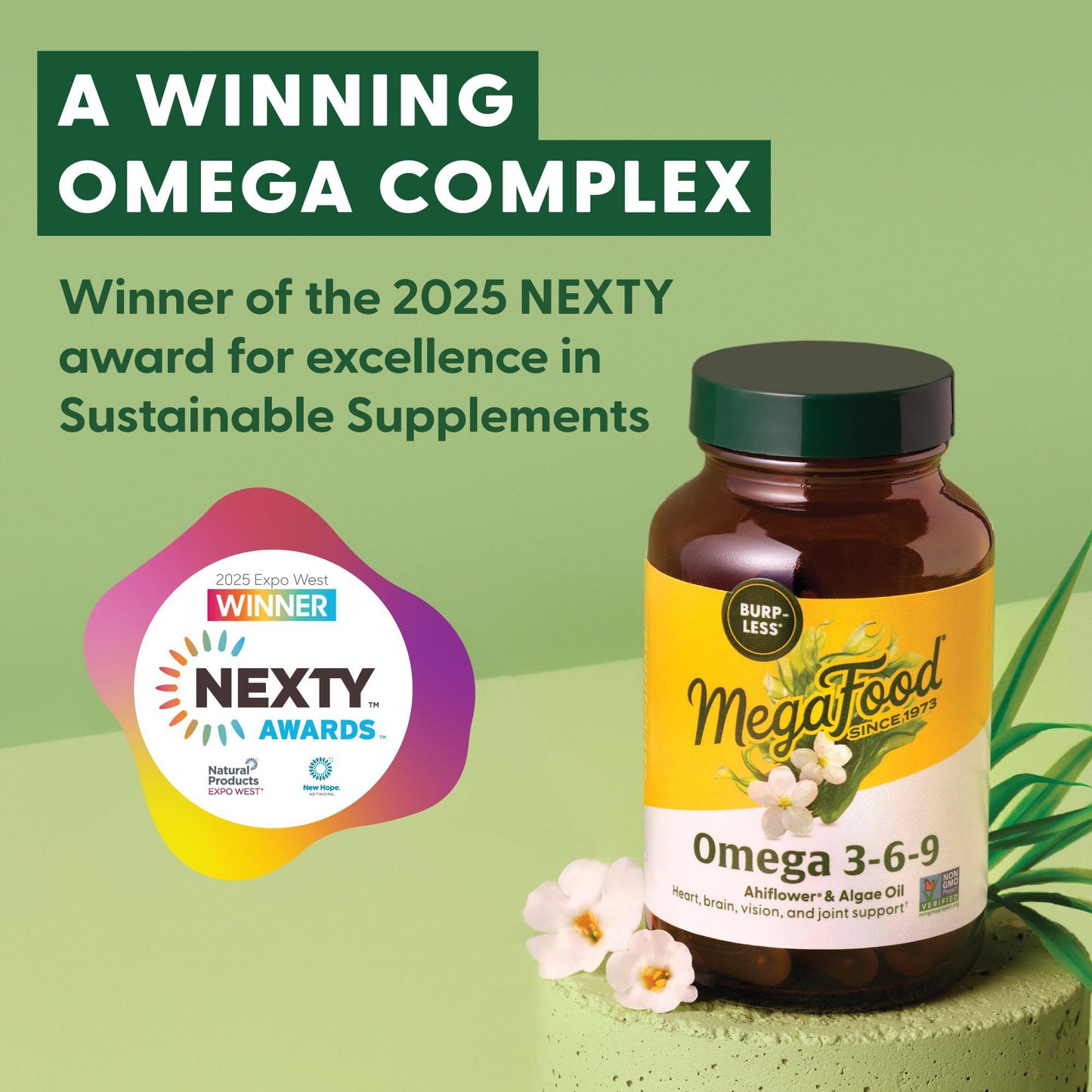 MegaFood Vegan Omega 3-6-9 (Burp-Less) - 600 mg, Plant-Based, 60 Capsules