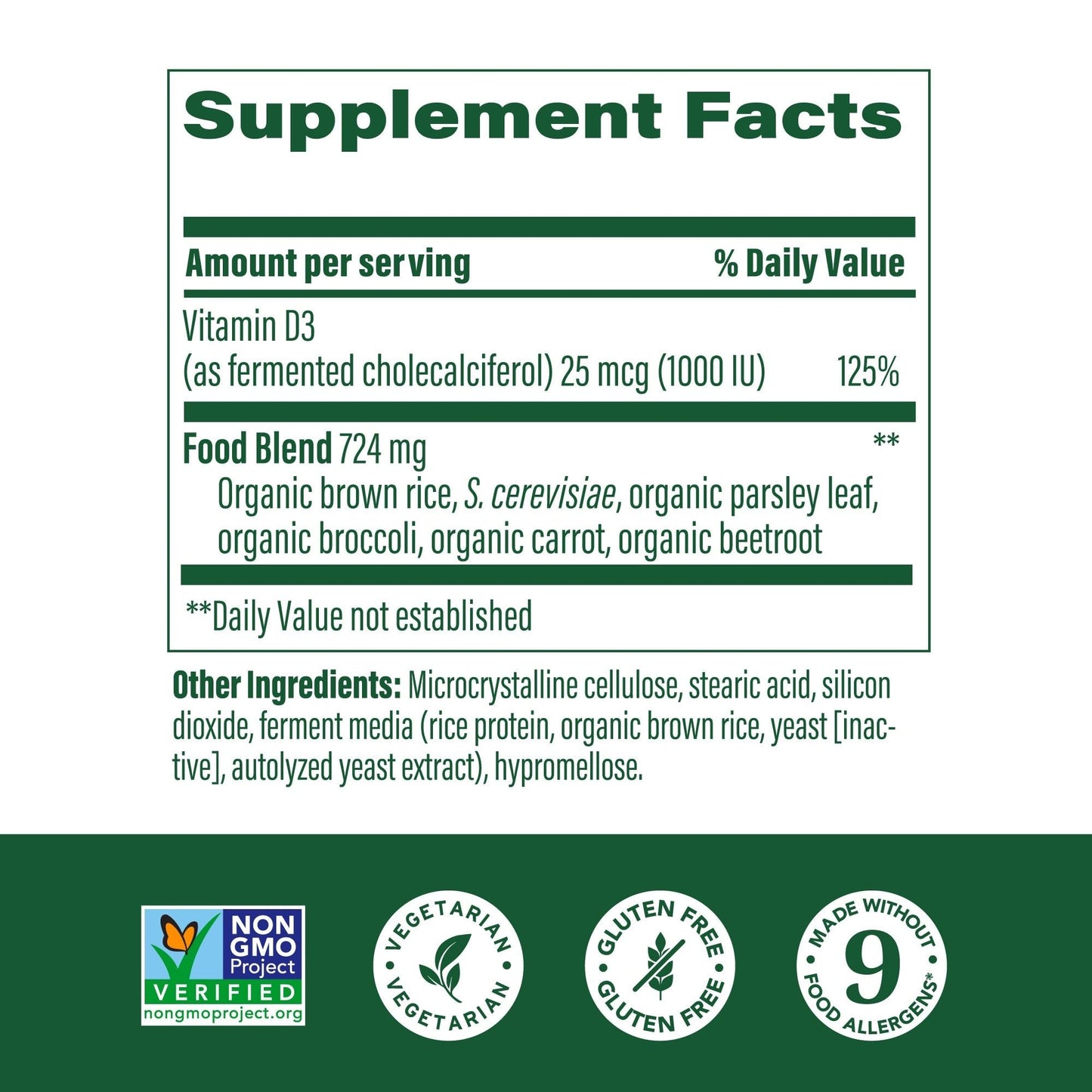 MegaFood Vitamin D3 1000 IU (25 mcg) – Real Food Vitamin D, Immune Support, Vegetarian, Gluten-Free, Non-GMO, 60 Tablets