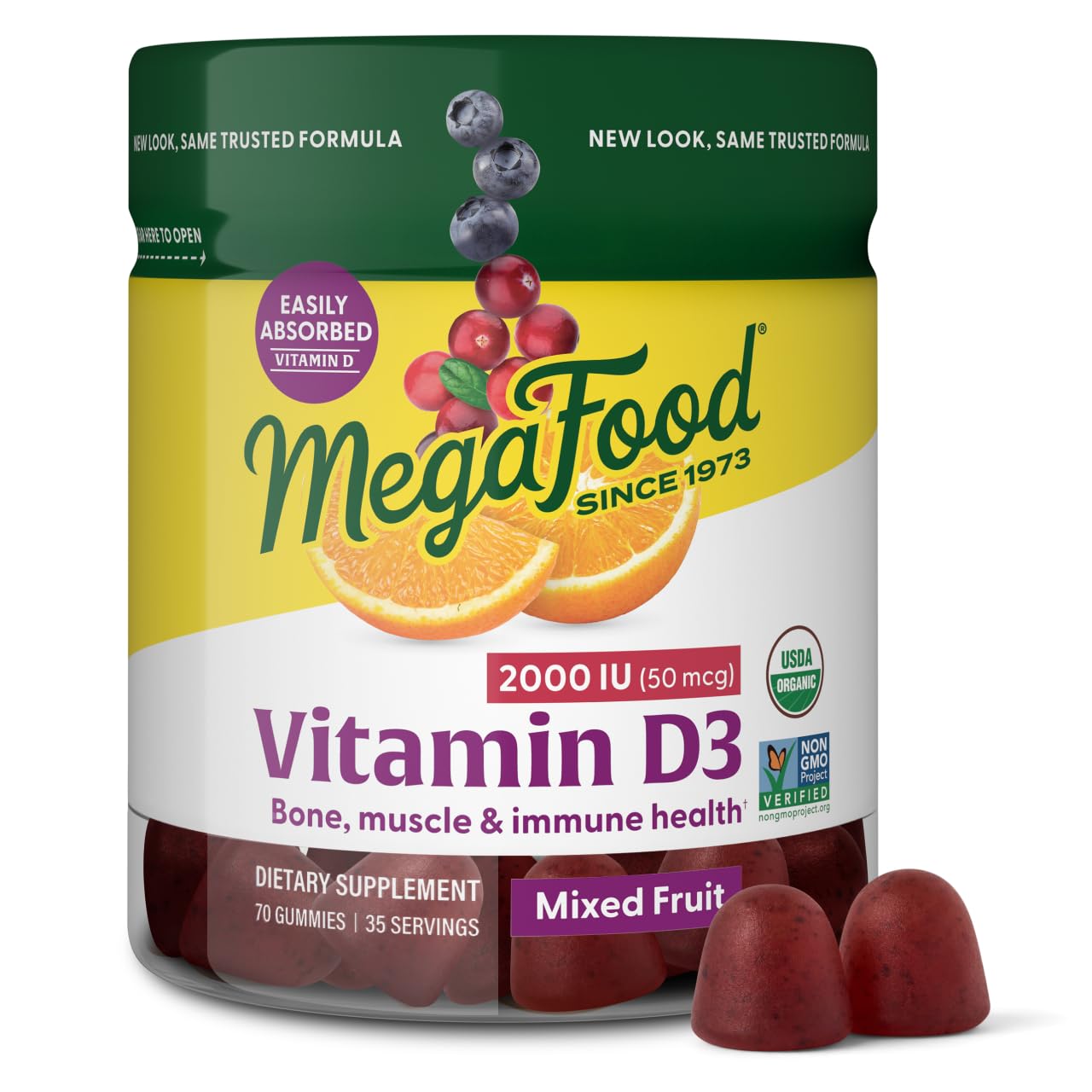 MegaFood Vitamin D3 Gummies 2000 IU (50 mcg) – Mixed Fruit, Vegetarian, Gluten-Free, USDA Organic | 70 Gummies