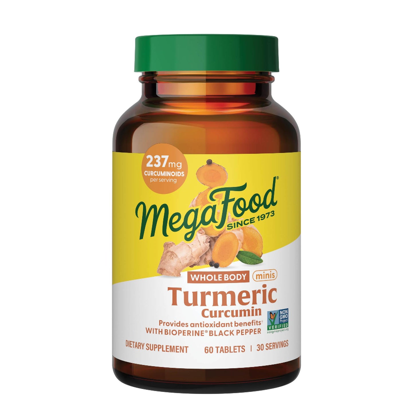 MegaFood Whole Body Minis Turmeric Curcumin – 237 mg Curcuminoids, 60 Mini Tablets, BioPerine & Vitamin C