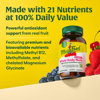 MegaFood Whole Body Methylated Multivitamin for Women – 60 Tablets, Immune & Energy Support