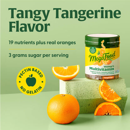 MegaFood Women's Multivitamin Gummies - Immune & Bone Health | Tangerine, 60 Gummies