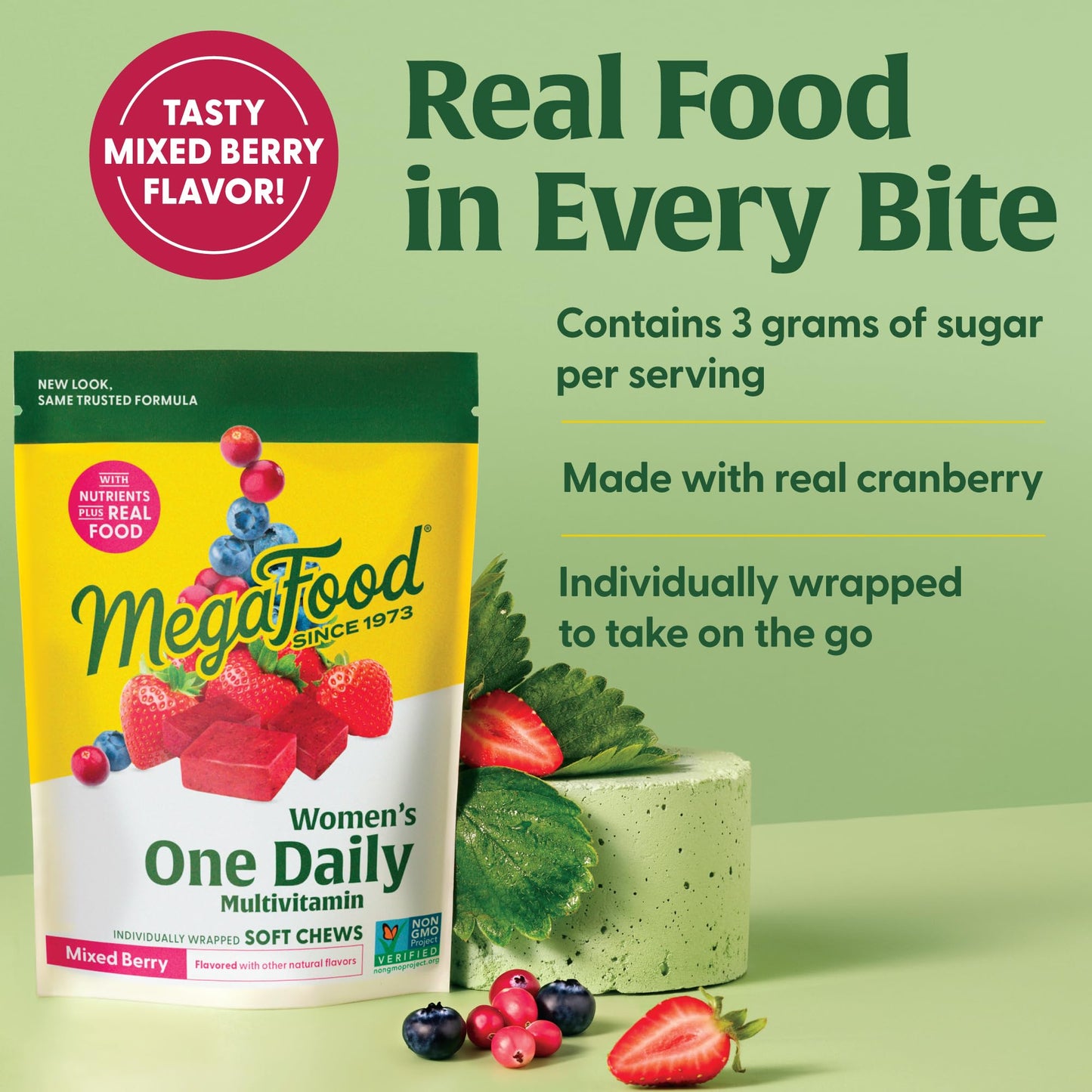 MegaFood Women's Multivitamin Soft Chews - One Daily, Mixed Berry (Vegetarian, Non-GMO)