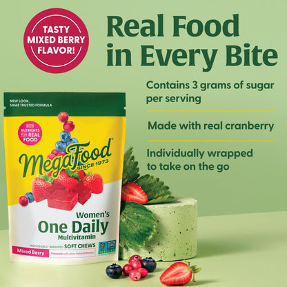 MegaFood Women's Multivitamin Soft Chews - One Daily, Mixed Berry (Vegetarian, Non-GMO)