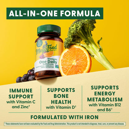 MegaFood Women's Multivitamin One Daily – Multivitamin for Women with Vitamin C, D, Iron and B Vitamins | Bone Health and Immune Support