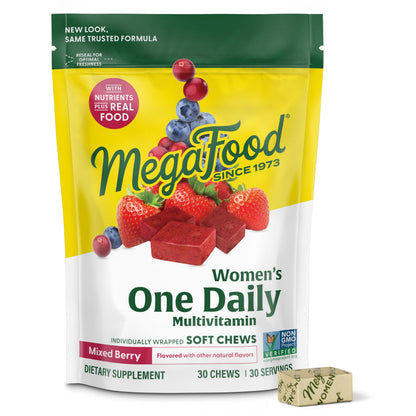 MegaFood Women's One Daily Multivitamin Soft Chews – Mixed Berry, 30 Chews, Non-GMO, Vegetarian