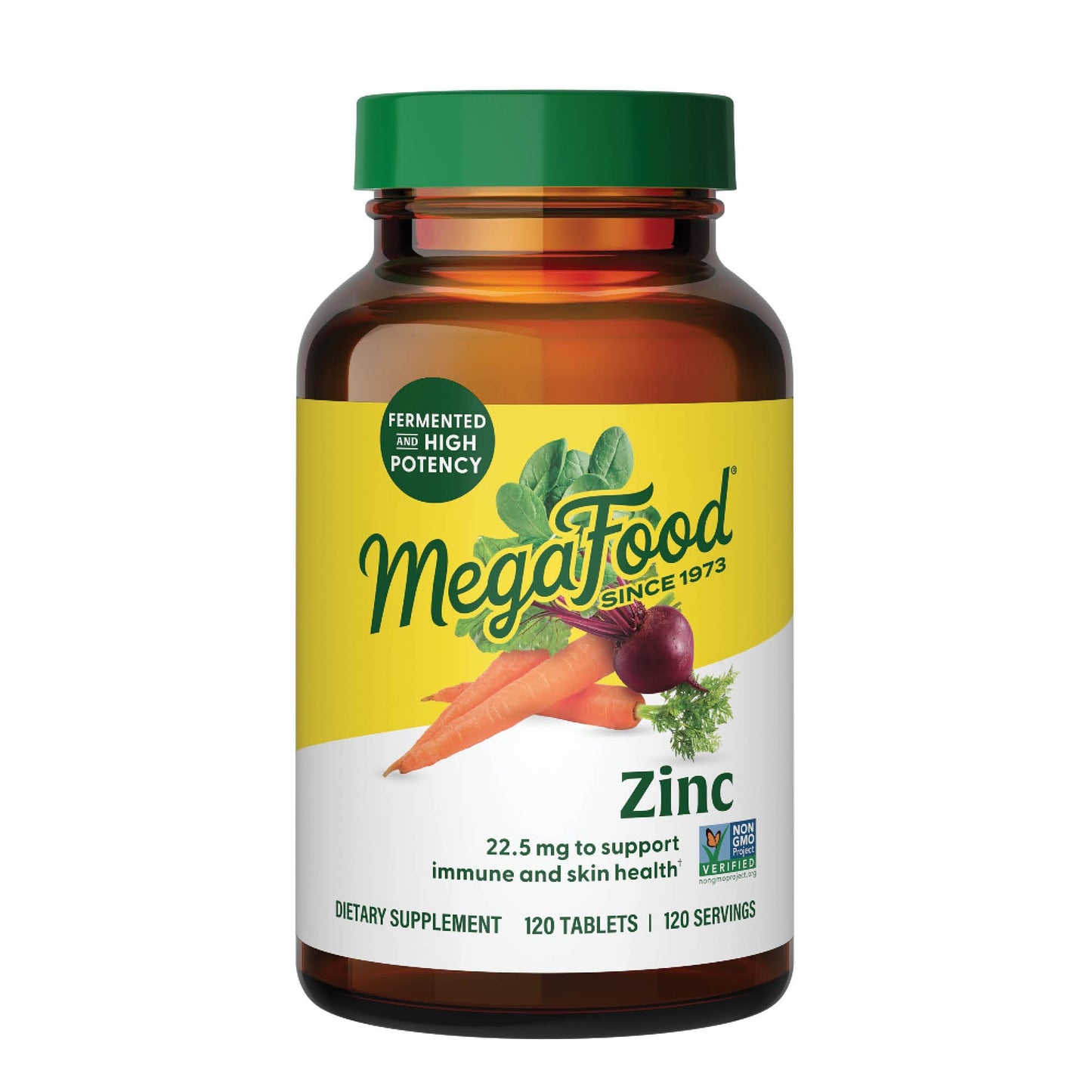 MegaFood Zinc Supplements | 22.5 mg Fermented Zinc for Immune Support | Vegan, Gluten-Free, Kosher – 120 Tablets