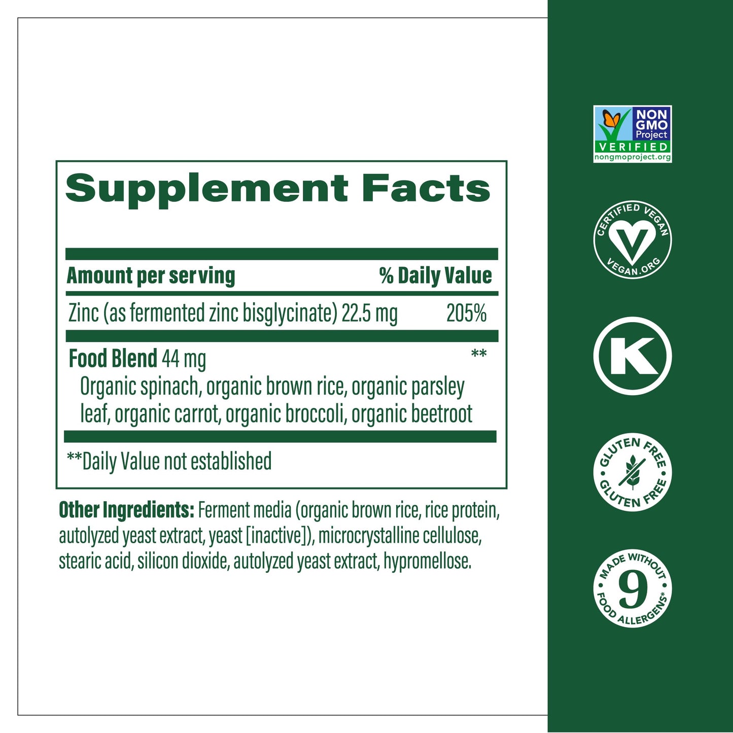 MegaFood Zinc Supplements - 22.5 mg Fermented Zinc for Immune Support | 60 Tablets | Vegan, Gluten-Free, Kosher