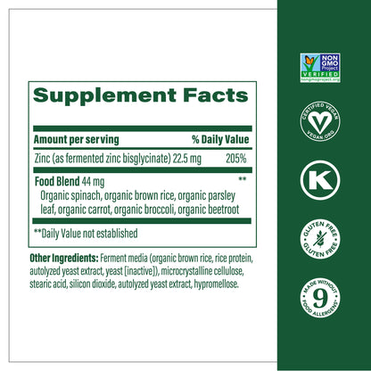 MegaFood Zinc Supplements - 22.5 mg Fermented Zinc for Immune Support | 60 Tablets | Vegan, Gluten-Free, Kosher