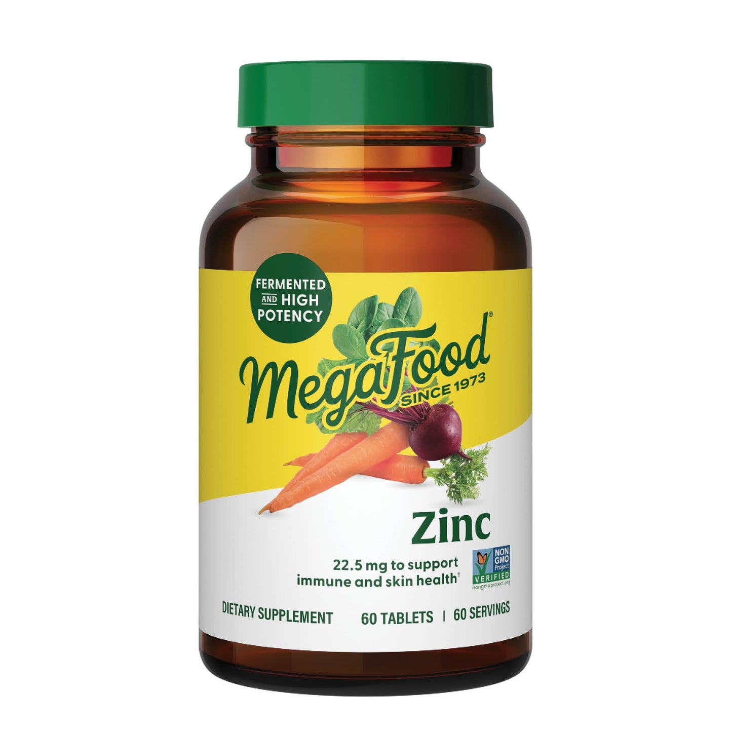 MegaFood Zinc Supplements - 22.5 mg Fermented Zinc for Immune Support | 60 Tablets | Vegan, Gluten-Free, Kosher
