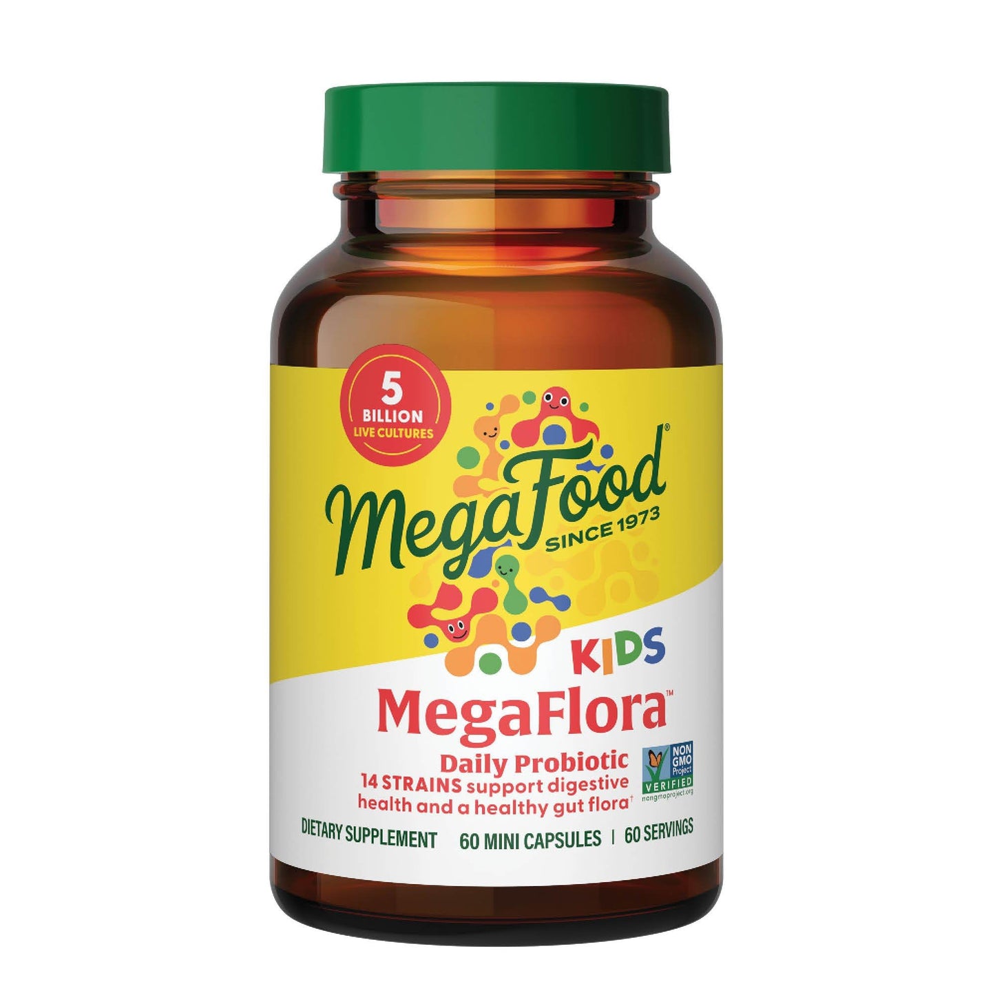 MegaFood MegaFlora Kids Probiotics - 5B CFU, Non-GMO, 60 Mini Capsules