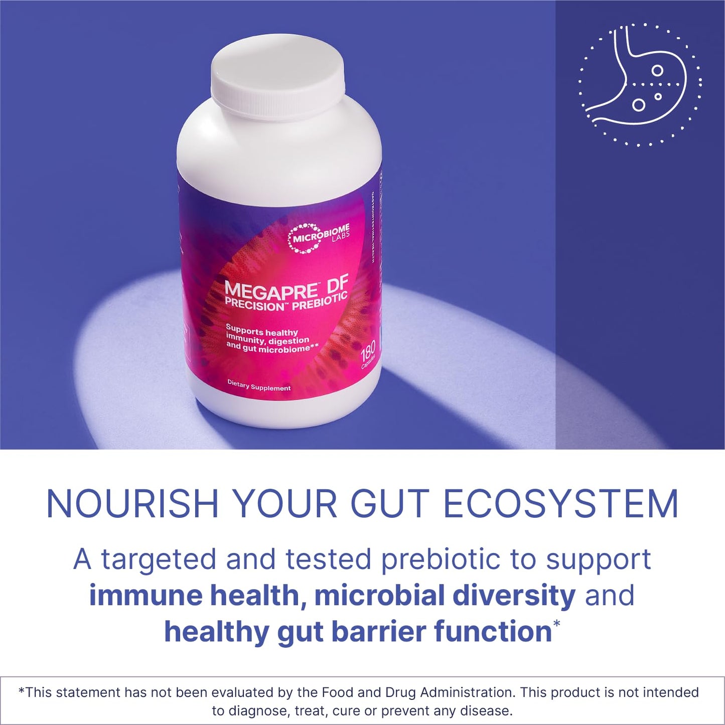 MegaPre DF Dairy-Free Prebiotic Fiber for Gut Health | Microbiome Labs (180 caps)