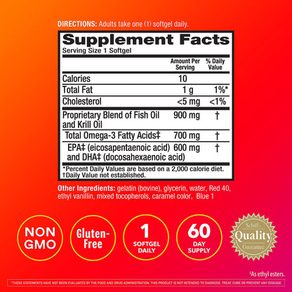 Megared Omega-3 Fish & Krill Oil 900mg – Advanced 4in1, 60 Softgels | Heart, Joint, Brain & Eye Health