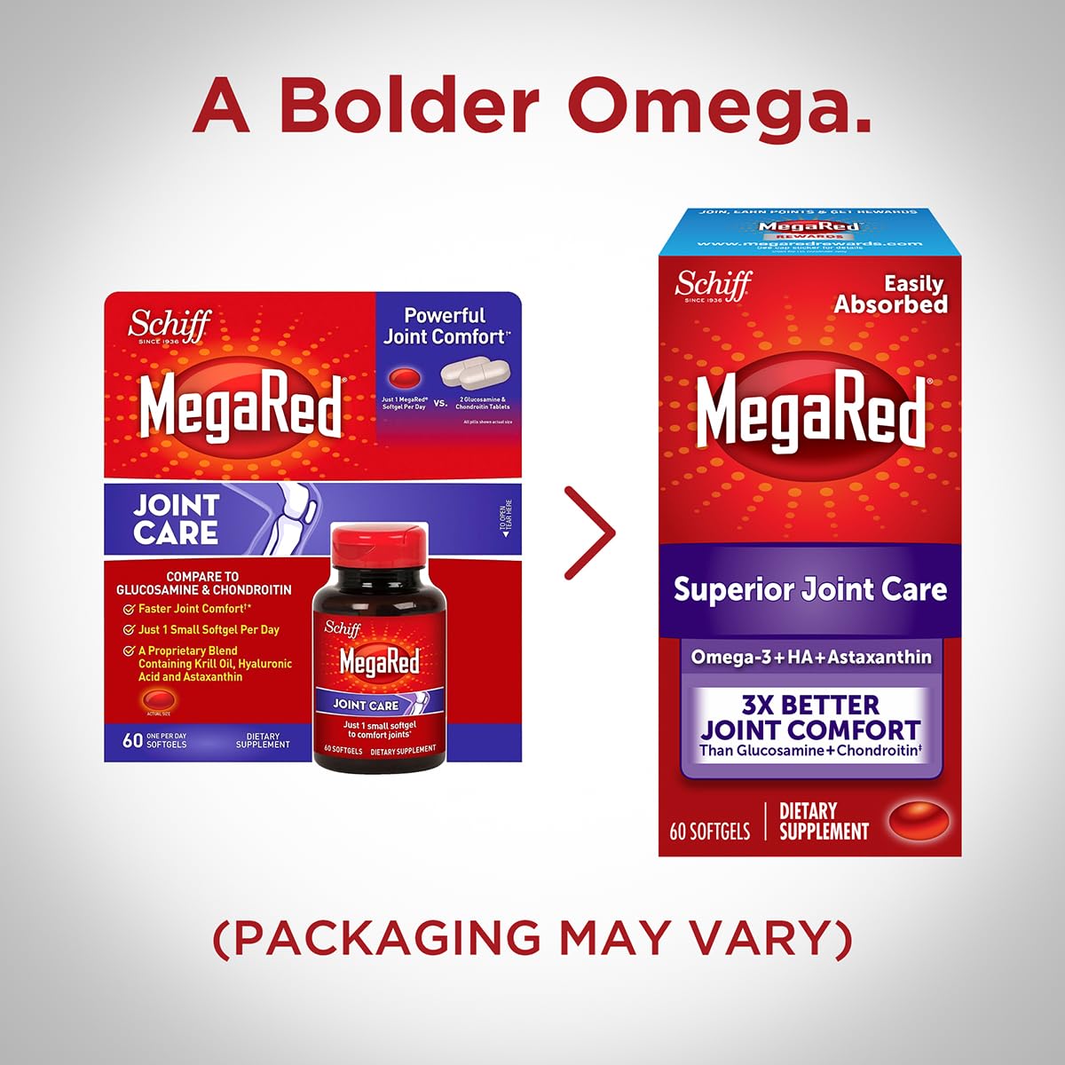 MegaRed Krill Oil Joint Care 353mg — EPA/DHA, Hyaluronic Acid, 60 Softgels