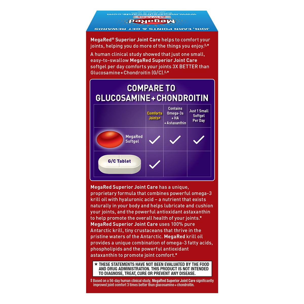 MegaRed Krill Oil Joint Care 353mg — EPA/DHA, Hyaluronic Acid, 60 Softgels