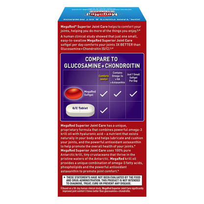 MegaRed Krill Oil Joint Care 353mg — EPA/DHA, Hyaluronic Acid, 60 Softgels