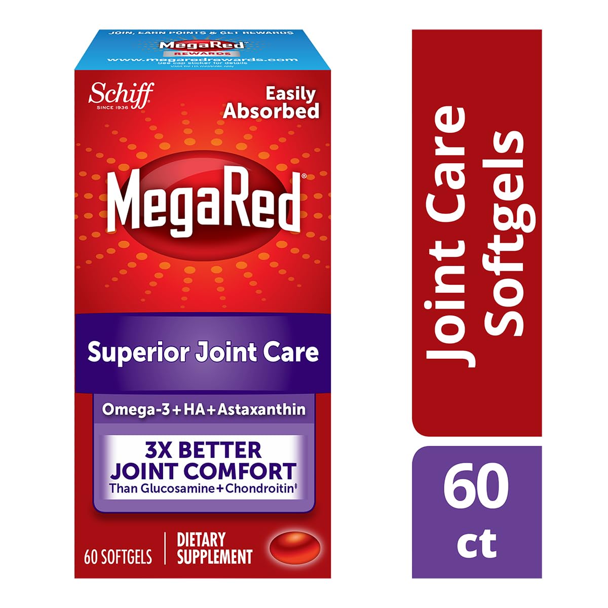 MegaRed Krill Oil Joint Care 353mg — EPA/DHA, Hyaluronic Acid, 60 Softgels