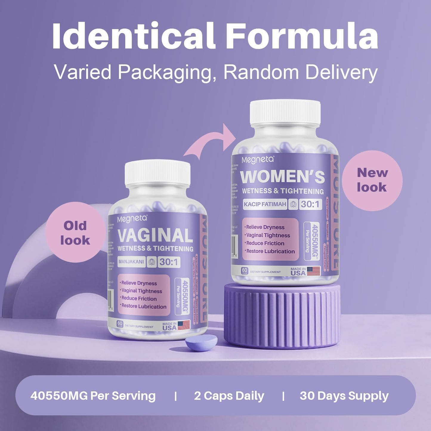MEGNETA Vaginal Tightening Capsules – Kacip Fatimah, Manjakani & Slippery Elm | 60 Vegan Capsules