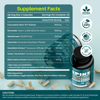 MEGNETA Spike Tri-Support+ Nattokinase 20,000 FU/g – Bromelain 500mg, Curcumin 800mg