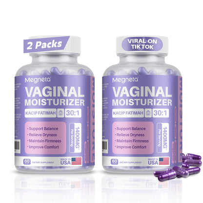 MEGNETA Vaginal Moisturizer Capsules – Kacip Fatimah 1000mg & Manjakani 200mg, Slippery Elm, Vegan (120 Capsules)