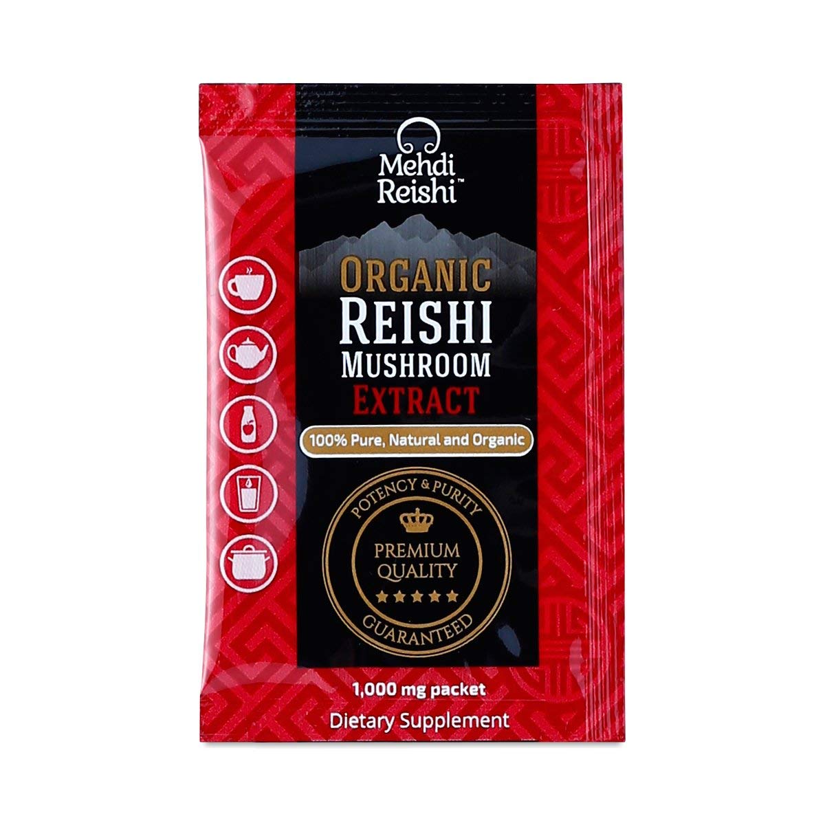 Mehdi Reishi Organic Mushroom Extract Fruiting-Body Powder – 35% Beta-Glucan, 100% Pure – 30 Servings