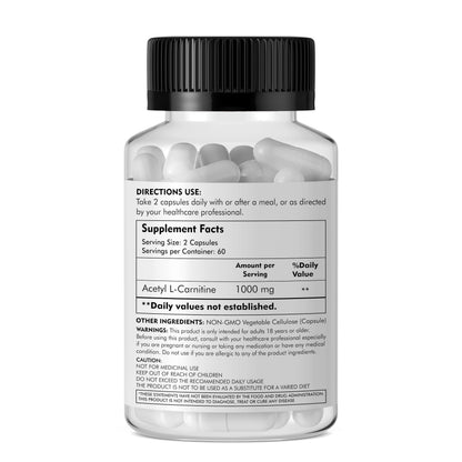 MEIBOTAN Acetyl L-Carnitine 1000 mg – Energy & Focus Support, 120 Veggie Capsules