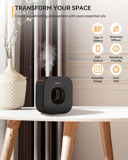MEIDI Waterless Diffuser — Cordless Aromatherapy with App Control (Black)