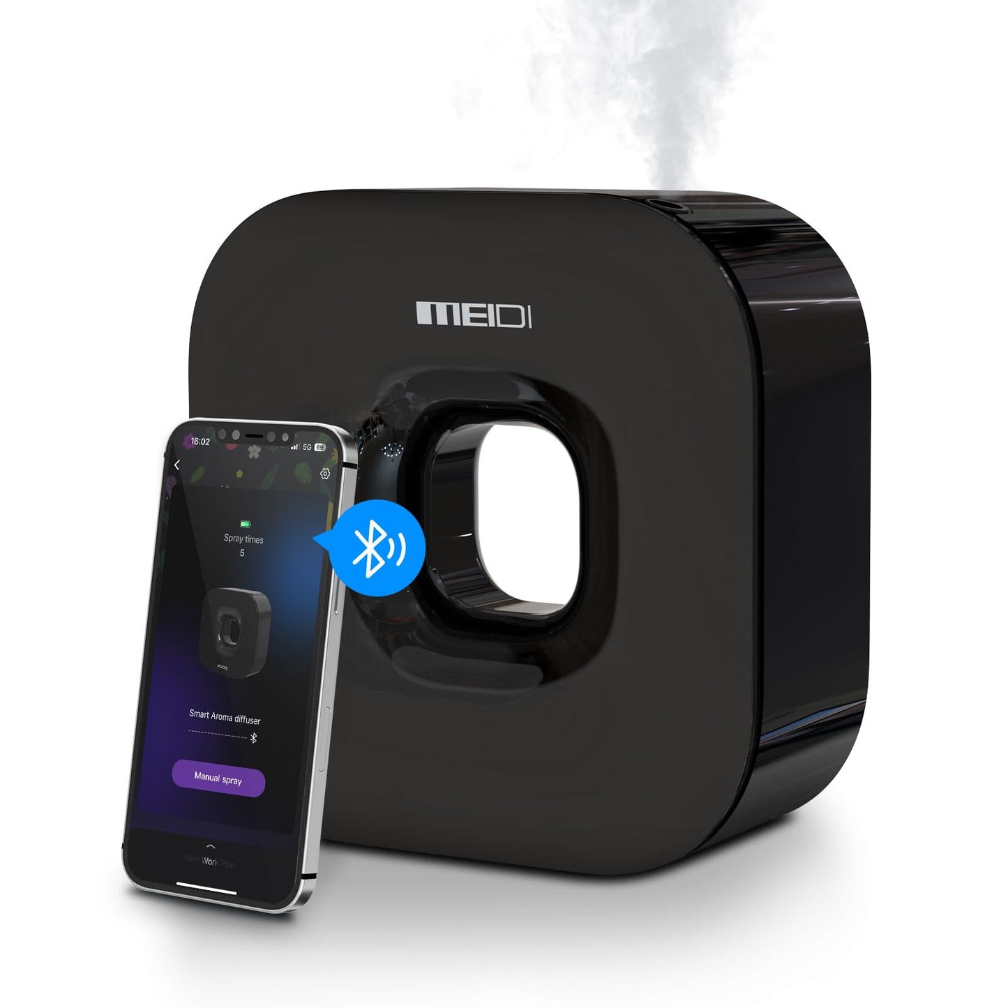 MEIDI Waterless Diffuser — Cordless Aromatherapy with App Control (Black)