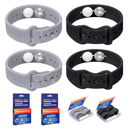 MEIYYJ Motion Sickness Bands – Sea Wristbands for Travel (Black + Gray) – Adults & Kids