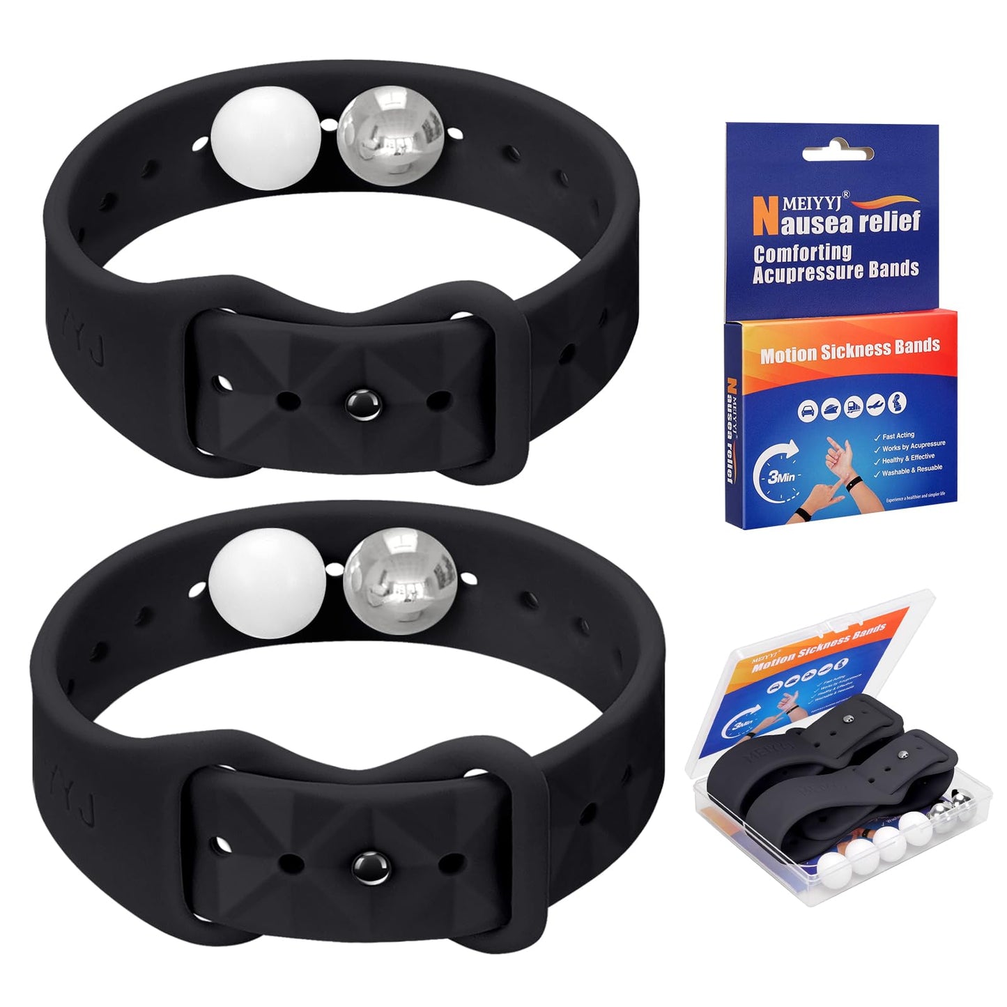 MEIYYJ Motion Sickness Bands – Adjustable Sea Wristbands for Travel (1 Pair, Black)