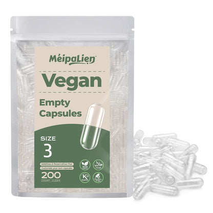 MéipaLien HPMC Empty Capsules Size 3-200 | Plant-Based, Vegetarian, Halal, Non-GMO | DIY Filling