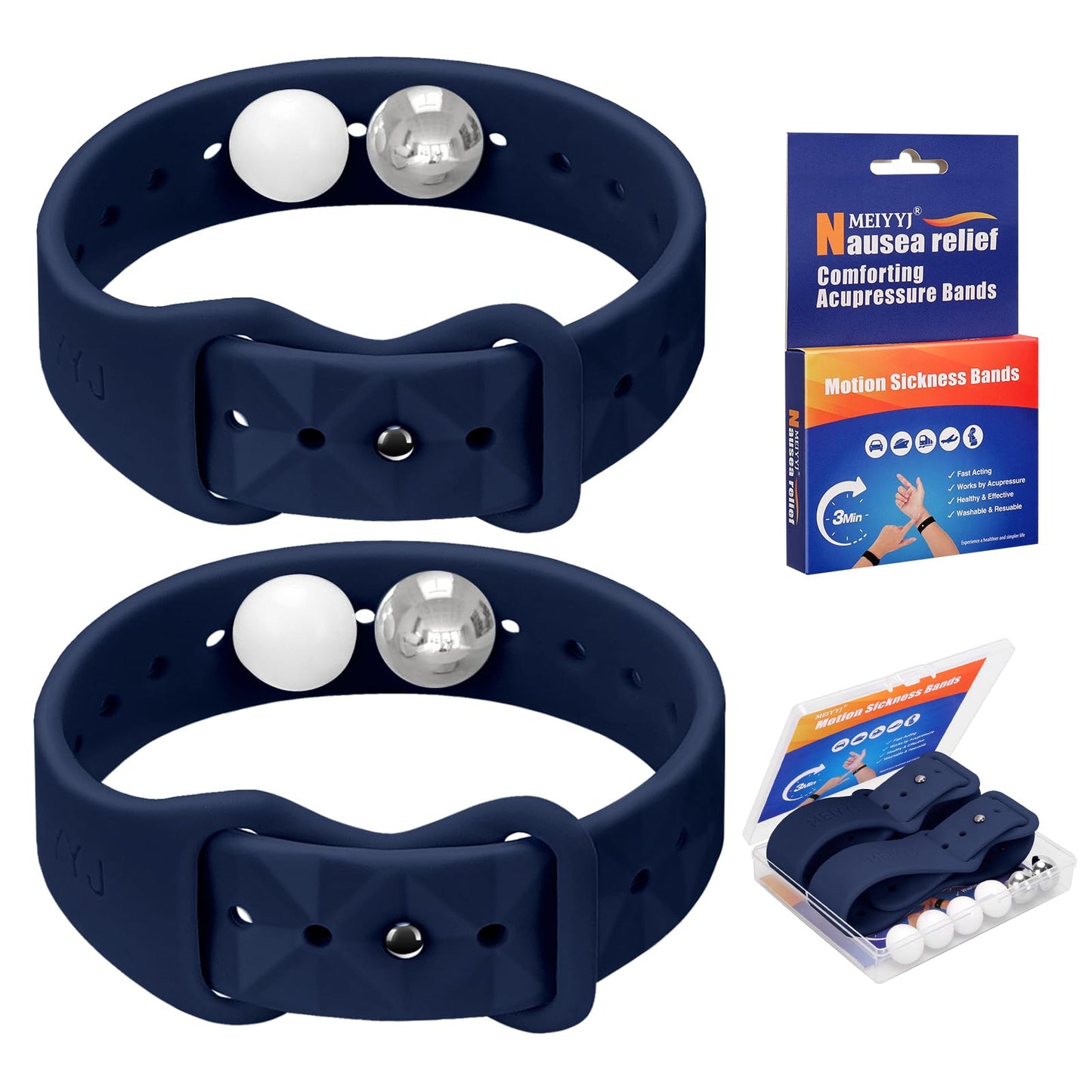 MEIYYJ Motion Sickness Bands – Sea Wristbands for Travel (Dark Blue, 1 Pair)