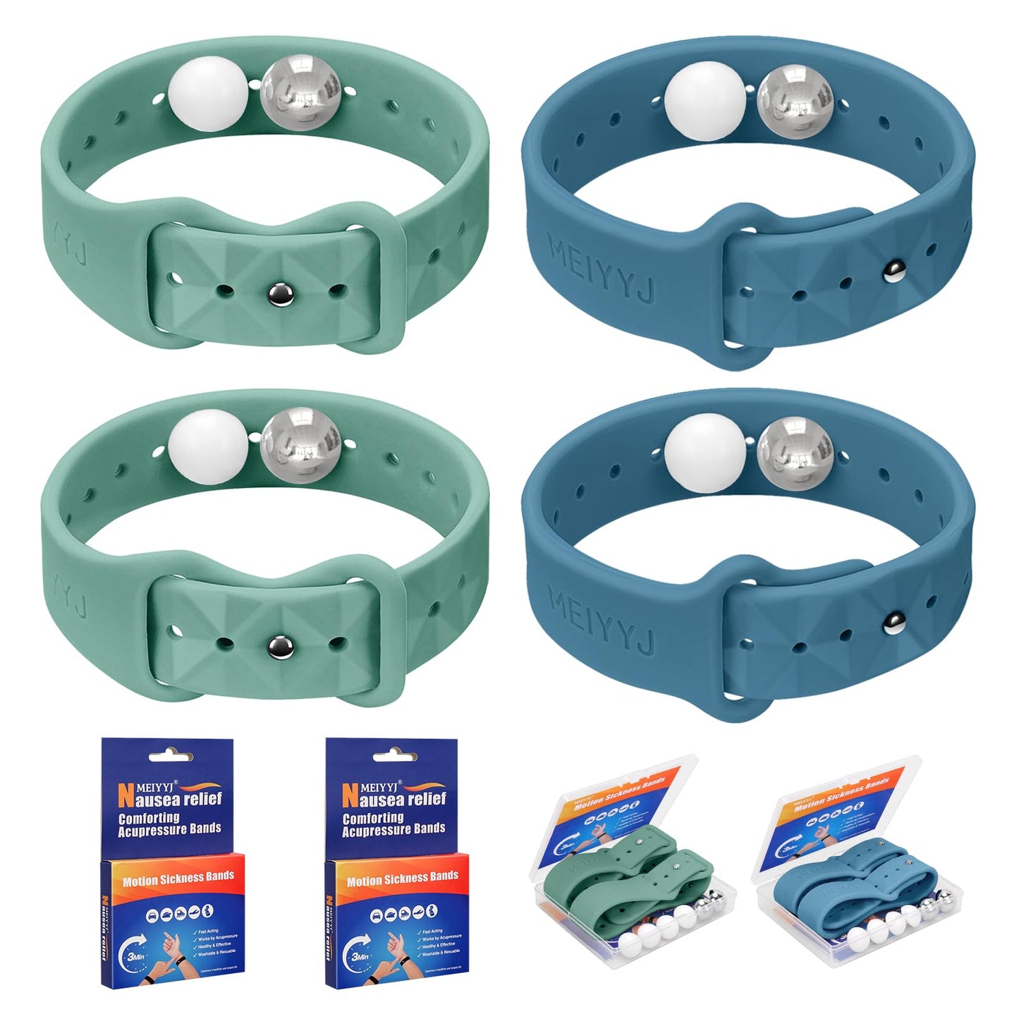 MEIYYJ Motion Sickness Bands – Sea Wristbands for Travel (Blue & Green)