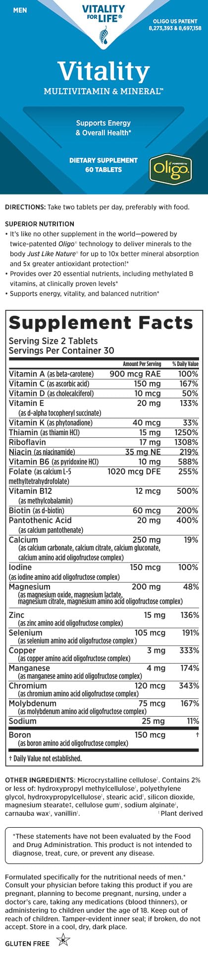 Melaleuca Vitality Multivitamin & Mineral for Men – 60 Tablets | Oligo-Absorption & Antioxidant Protection