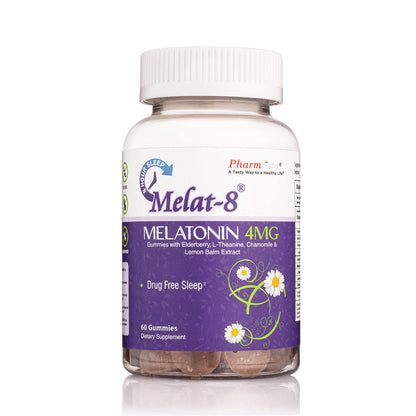 Melat-8 Gummies with Melatonin 4mg – Elderberry, Theanine, Chamomile & Lemon Balm (60 Count)