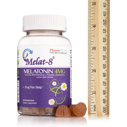 Melat-8 Gummies with Melatonin 4mg – Elderberry, Theanine, Chamomile & Lemon Balm (60 Count)
