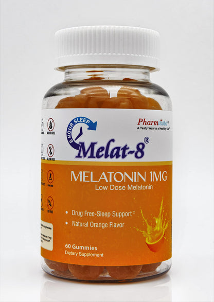 Melat-8 Low Dose Sleep Gummies - 1mg Melatonin for Sleep Support | 60 Count, Cherry Orange