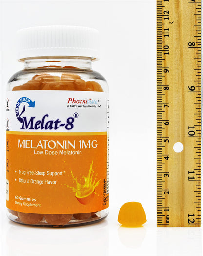 Melat-8 Low Dose Sleep Gummies - 1mg Melatonin for Sleep Support | 60 Count, Cherry Orange