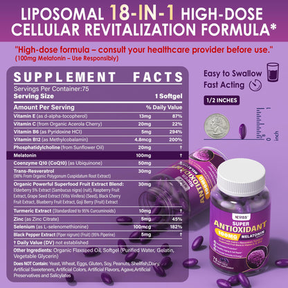 Melatonin 100mg Liposomal – Antioxidant & Cognitive Health, 75 Softgels