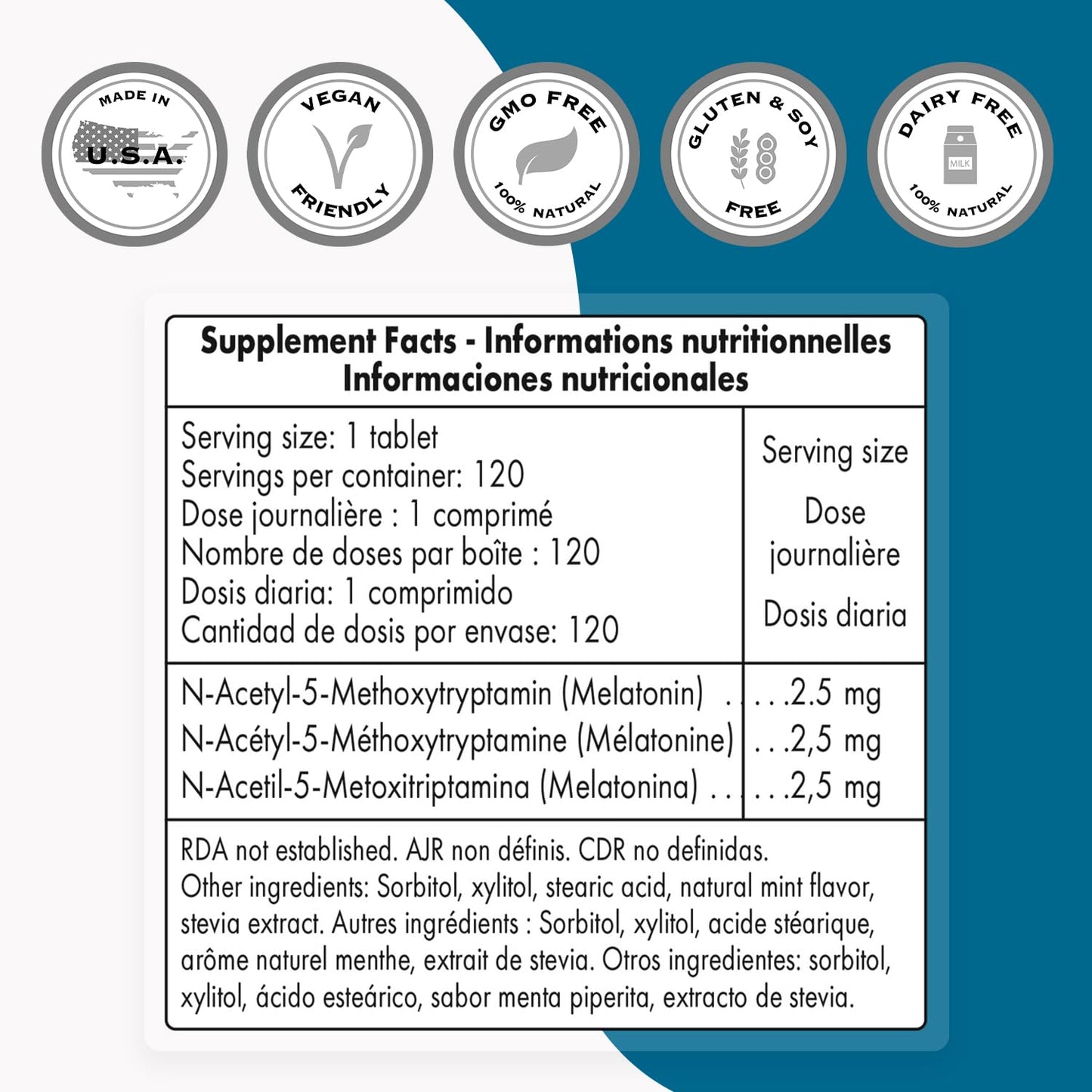 Supersmart Melatonin 2.5mg Ultra Fast Acting – Sublingual Mint | Non-GMO, Gluten Free, Vegan | 60 Tablets
