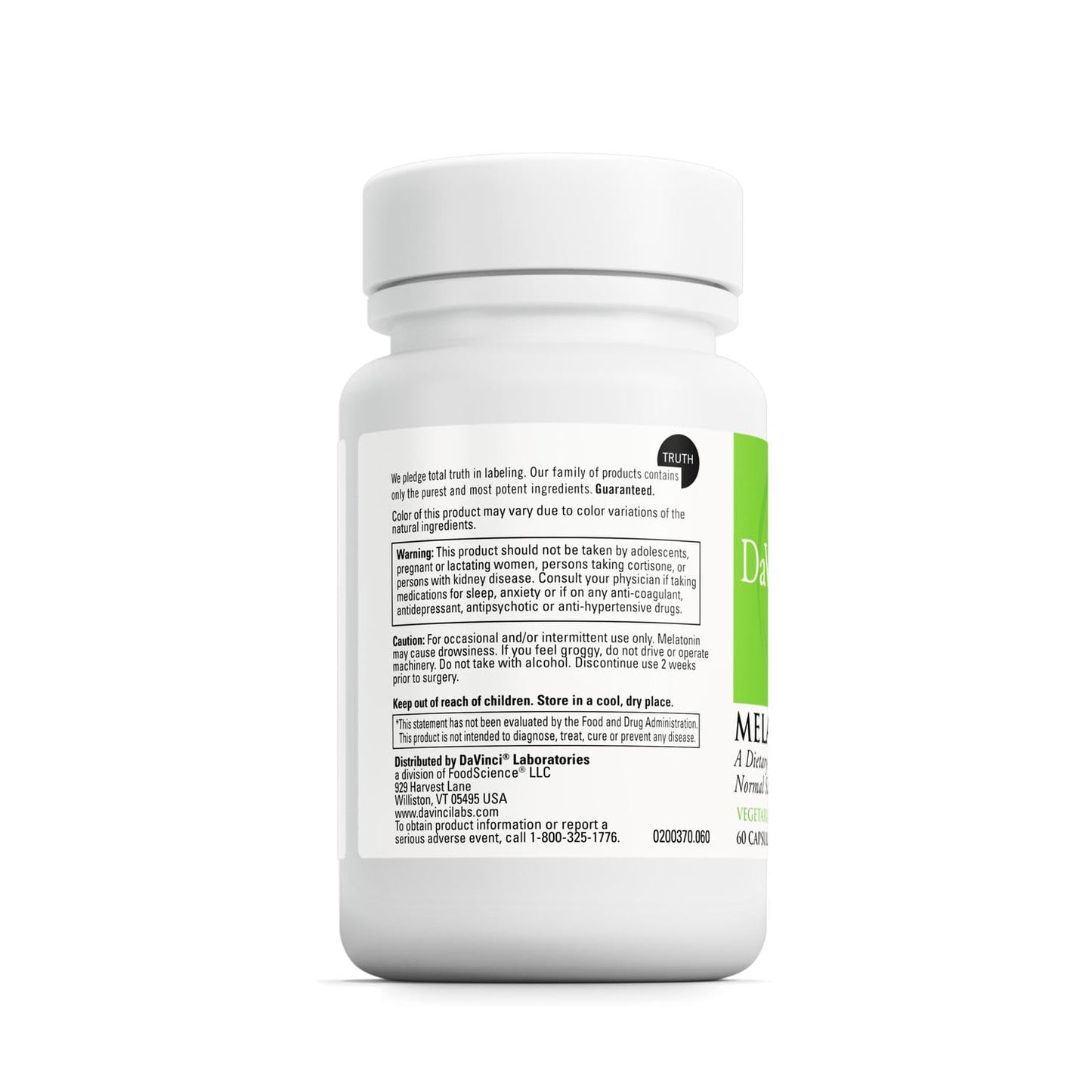 DaVinci Labs Melatonin-3 – Sleep Support, Antioxidant & Immunity – 3 mg Melatonin | Vegetarian & Gluten Free | 60 Capsules