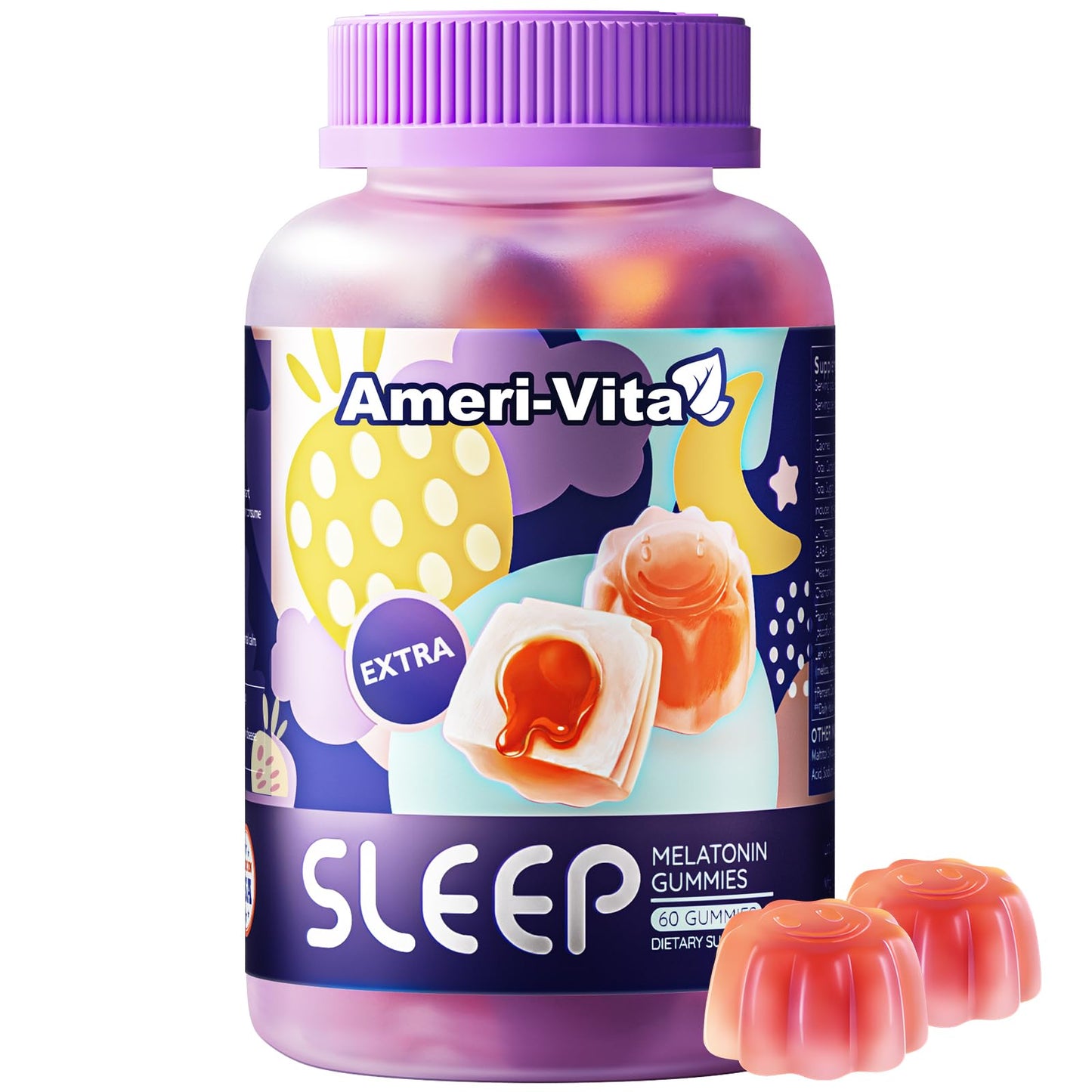 Melatonin 3mg Gummies for Adults – Vegan, Sugar-Free, Strawberry (60 Count) | L-Theanine & GABA