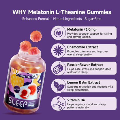 Melatonin 3mg Gummies for Adults – Vegan, Sugar-Free, Strawberry (60 Count) | L-Theanine & GABA